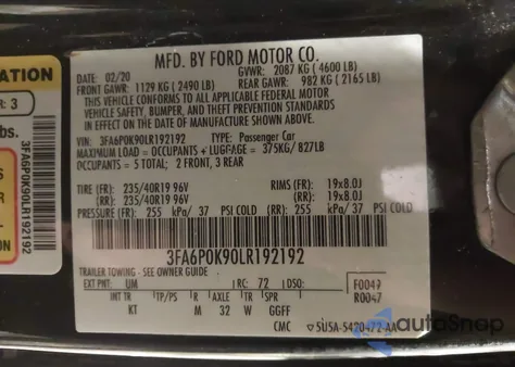 2020 Ford Fusion Titanium from USA, damaged, VIN 3FA6P0K90LR192192
